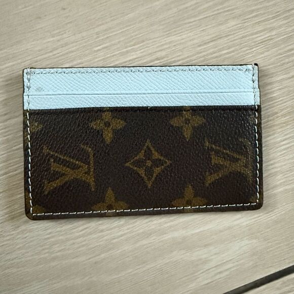 Brand new upcycled Louis Vuitton Brown and Light Blue Card Holder